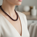 Bordo Granat Lal 8 mm Düğümlü Doğal Taş Kolye