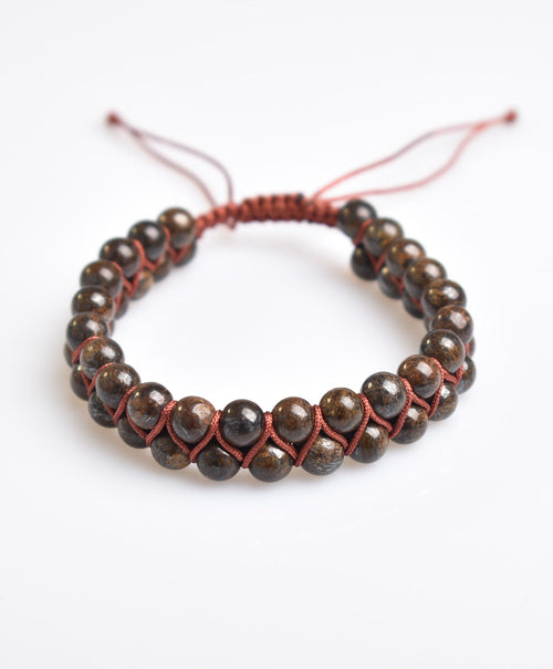 Bronzit 6mm Çift Sıra Makrome Doğal Taş Bileklik