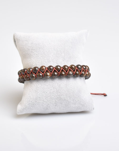 Bronzit 6mm Çift Sıra Makrome Doğal Taş Bileklik