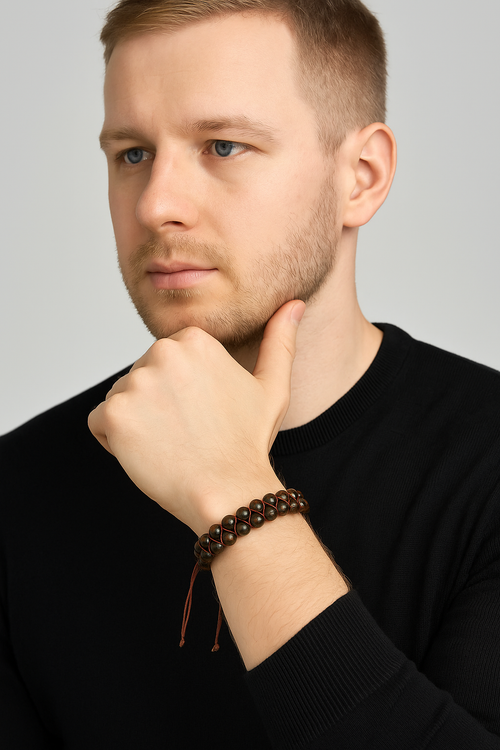 Bronzit 6mm Çift Sıra Makrome Doğal Taş Bileklik