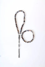 Sertifikalı Botswana Akik Doğaltaş 925 Ayar Gümüş 8 mm İmameli Tesbih & Bileklik Seti