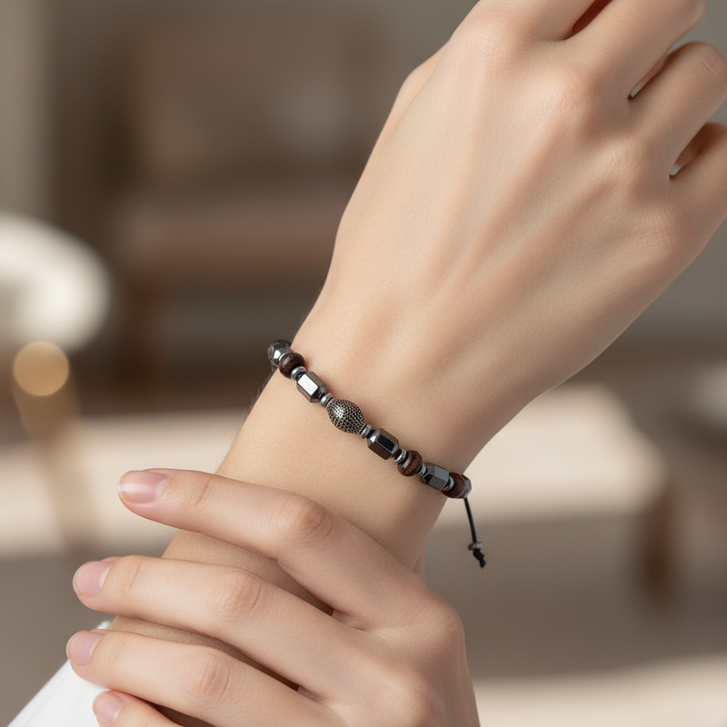 Rodonit, Hematit Gümüş Aparat Doğal Taş Makrome Bileklik - Görsel 1 - Safnaturel