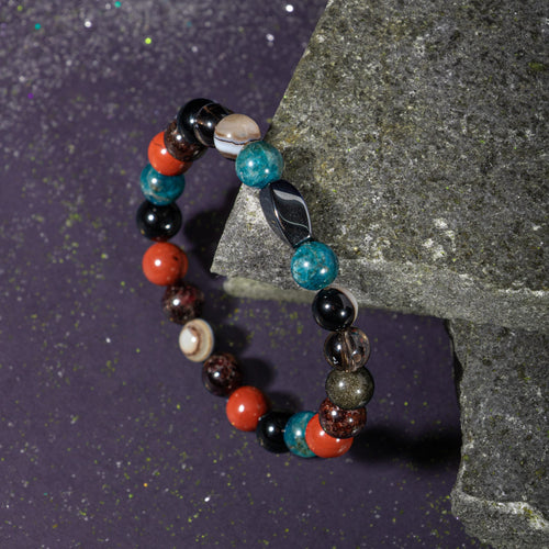 Başak Burcu Bileklik Bordo Granat Lal, Dumanlı Kuvars, Golden Obsidyen, Jasper, Mavi Apatit, Siyah Göz Akik