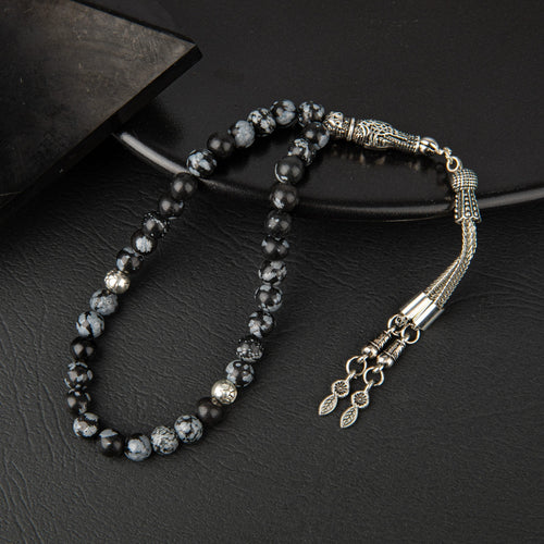 Karlı Obsidyen Doğal Taş Tesbih 33lük - 6mm