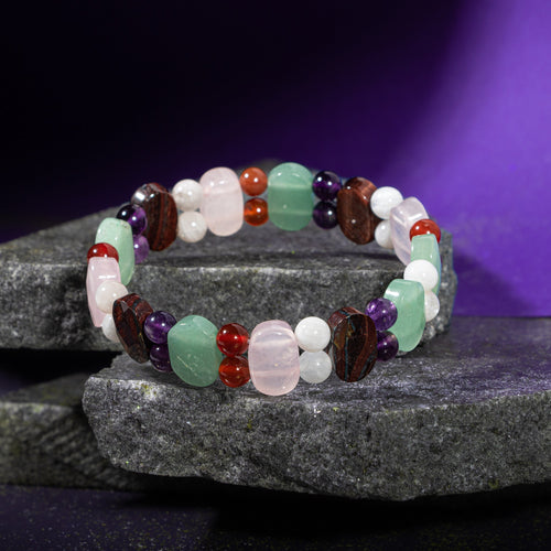 Yengeç Burcu Bileklik Ametist, Ay Taşı, Kaplan Gözü, Kırmızı Akik, Pembe Kuvars, Yeşil Aventurin