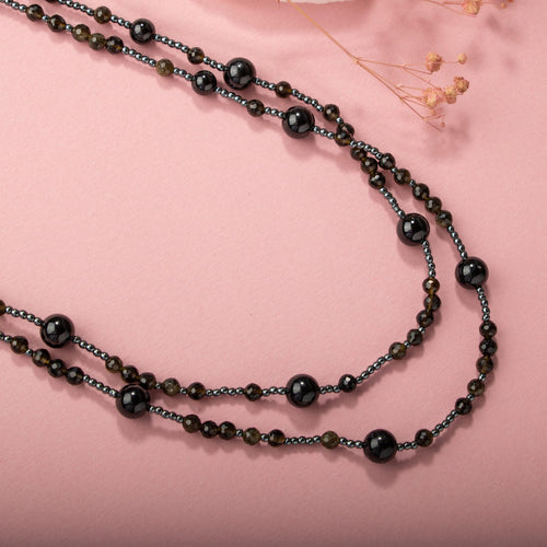 Siyah Turmalin-Obsidyen Doğal Taş Gümüş Kolye