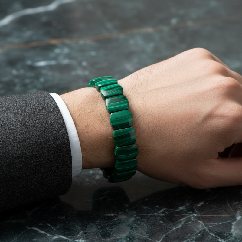 Malakit Doğal Taş Geniş Kesim Bileklik – El İşçiliği - Görsel 1 - Safnaturel