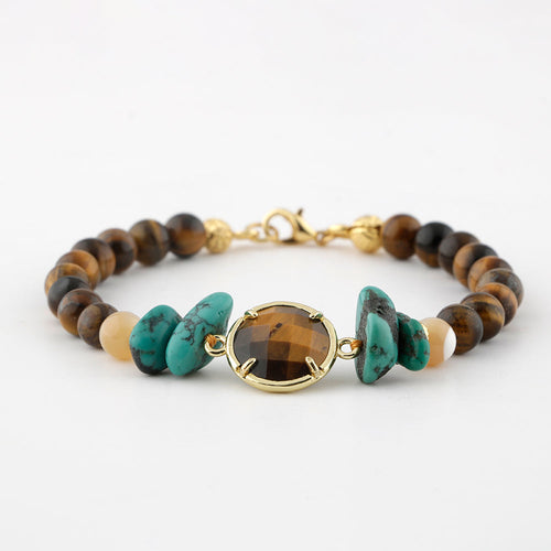 Kaplan Gözü-Sedef-Turkuaz Doğal Taş Bileklik