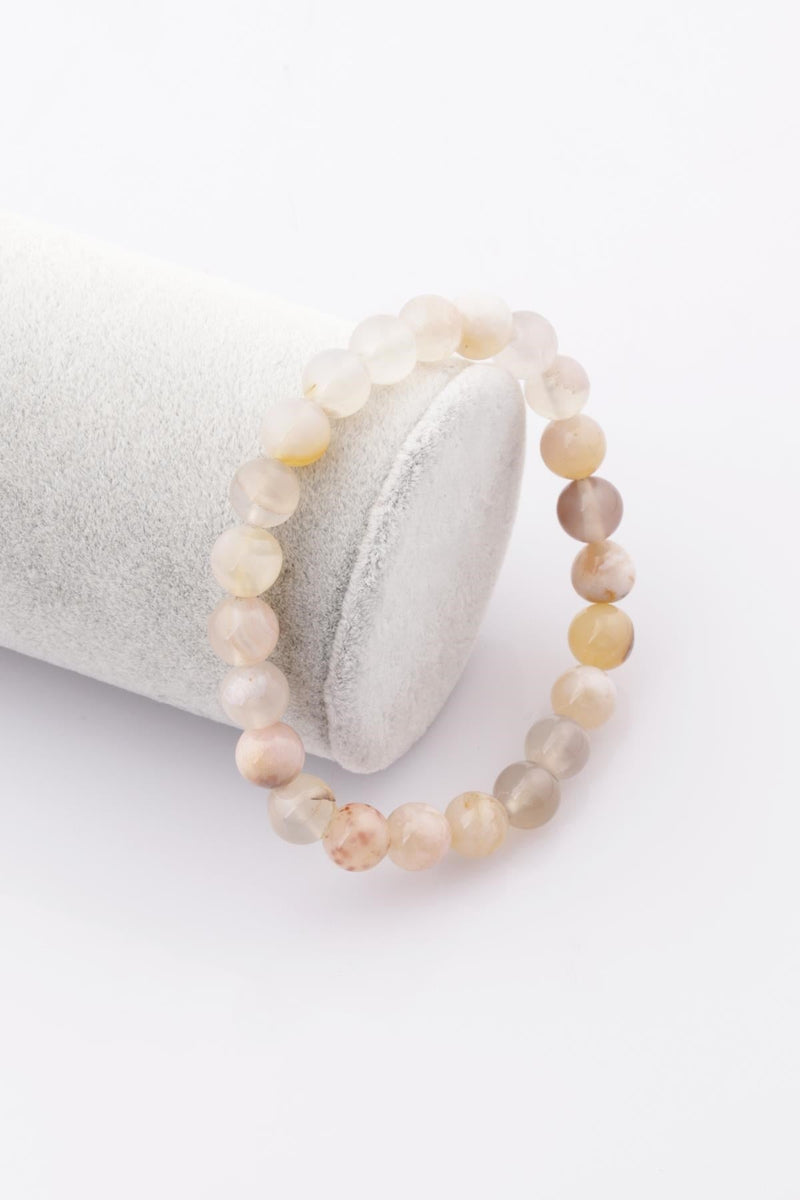 Çiçekli Akik Doğal Taş Bileklik 8 mm Küre Kesim Flower Agate - Görsel 3 - Safnaturel