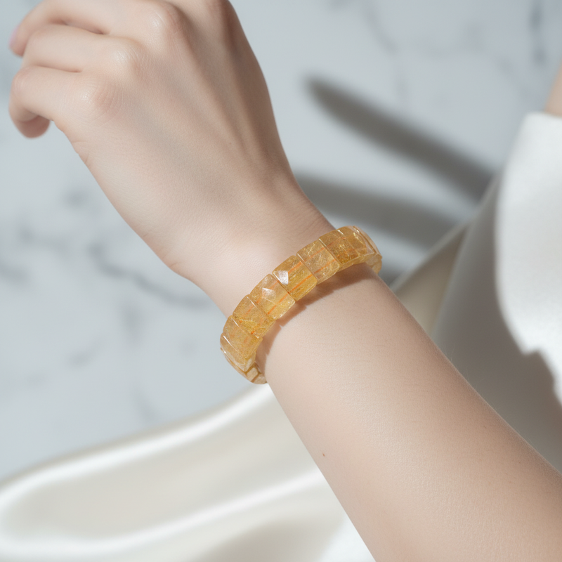 Sitrin Doğal Taş Kare Kesim Geniş Kesim Bileklik – Unisex El İşçiliği - Görsel 1 - Safnaturel