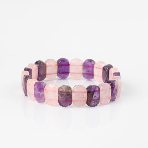 Ametist-Pembe Kuvars Doğal Taş Geniş Kesim Bileklik