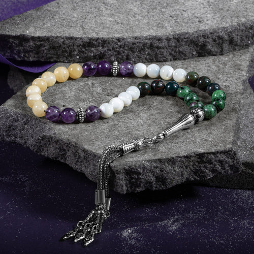 Yengeç Burcu Tesbih Ametist, Anyolit, Aragonit, Kan Taşı, Sedef