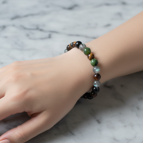Akrep Burcu Doğal Taş Bileklik – Granat Lal, Golden Obsidyen, Kaplan Gözü, Labradorit & Yeşim
