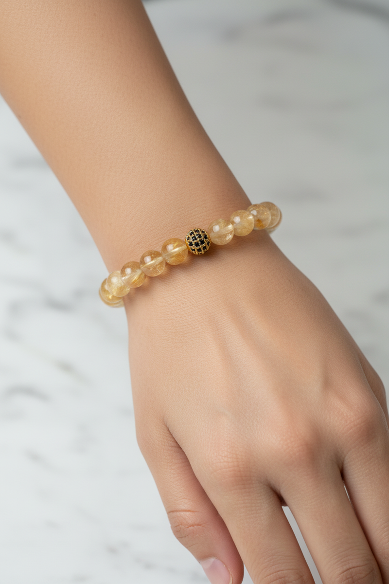 Sitrin Doğal Taş Bileklik – Zirkon Aparatlı 8 mm Özel Tasarım - Görsel 3 - Safnaturel
