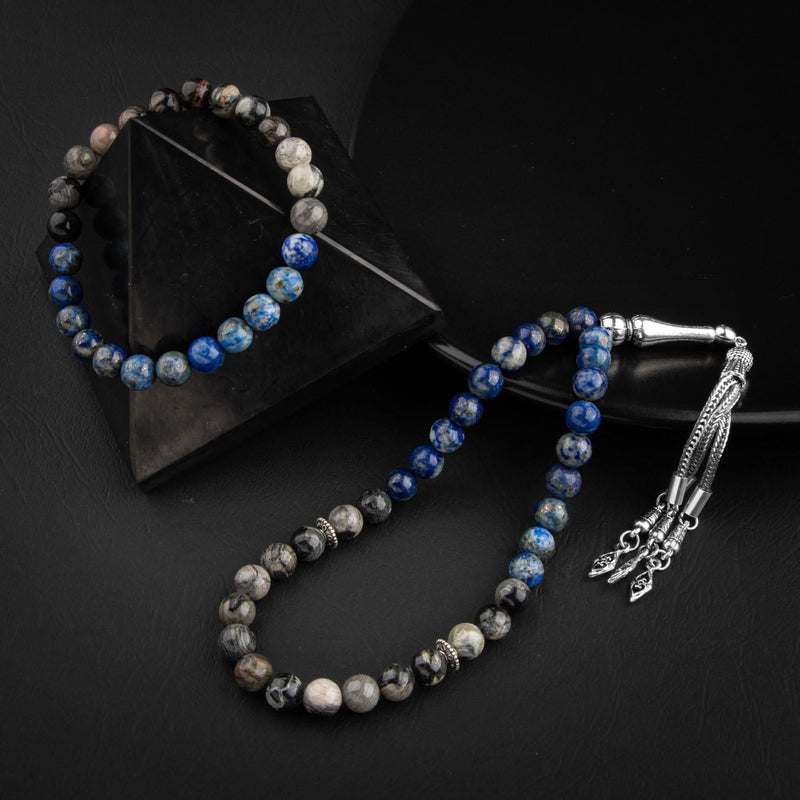 Lapis Lazuli-Jasper Doğal Taş Tesbih Bileklik Seti