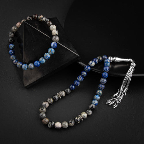 Lapis Lazuli-Jasper Doğal Taş Tesbih Bileklik Seti