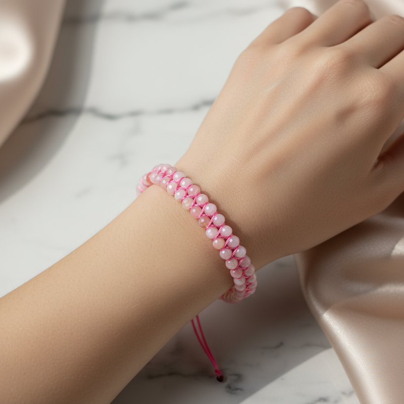 Opal Pembe 3-4 mm Çift Sıra Doğal Taş Bileklik – Unisex El İşçiliği - Görsel 2 - Safnaturel