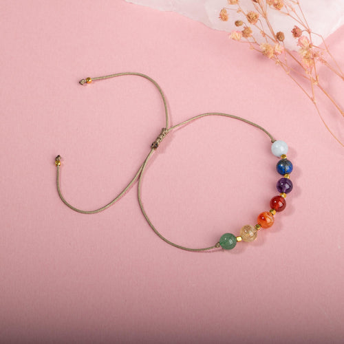 Çakra-Akuamarin-Karnelyan Akik-Yeşil Aventurin-Lapis-Sitrin-Ametist-Kırmızı Akik Doğal Taş Bileklik