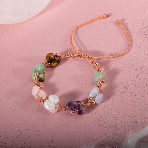 Yengeç Burcu Bileklik Ametist, Ay Taşı, Kalsedon, Kaplan Gözü, Krizopras, Pembe Kuvars, Yeşil Aventurin
