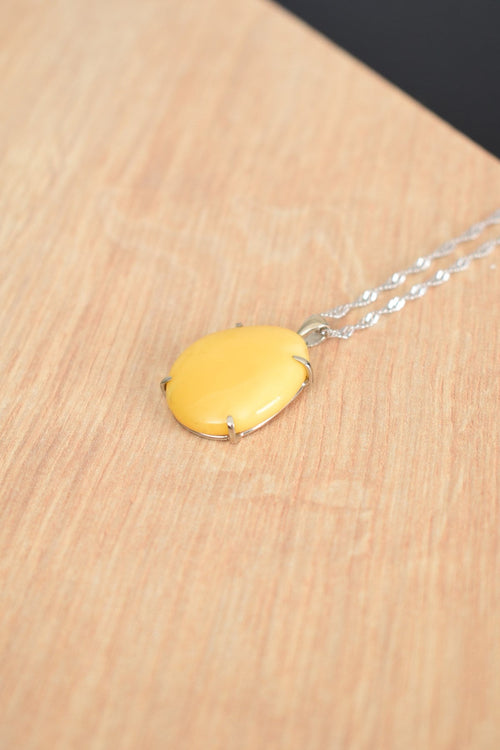 Doğal Damla Kehribar 925 Ayar Gümüş Kolye