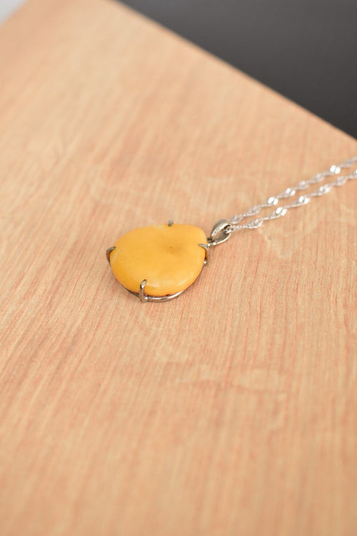 Doğal Damla Kehribar 925 Ayar Gümüş Kolye