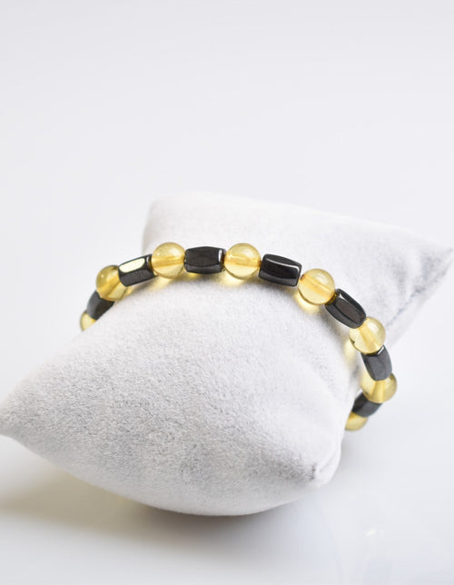 Doğal Damla Kehribar & Hematit Tasarım Bileklik