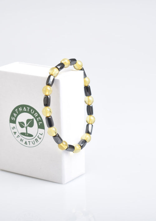 Doğal Damla Kehribar & Hematit Tasarım Bileklik