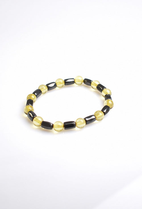 Doğal Damla Kehribar & Hematit Tasarım Bileklik