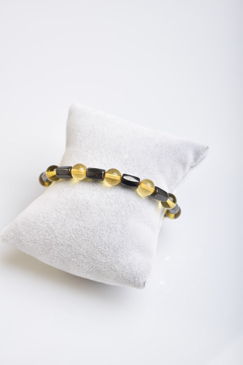 Doğal Damla Kehribar & Hematit Tasarım Bileklik