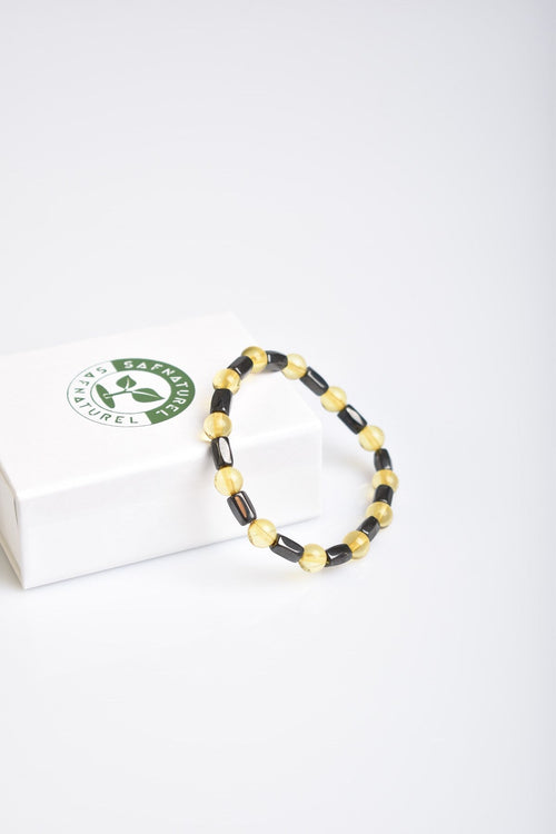 Doğal Damla Kehribar & Hematit Tasarım Bileklik