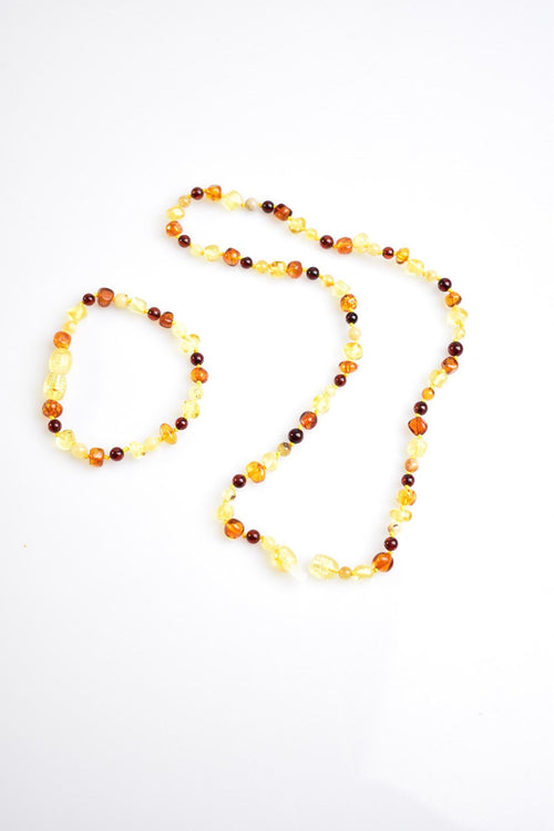 Natural Amber Baby Necklace Bracelet Set