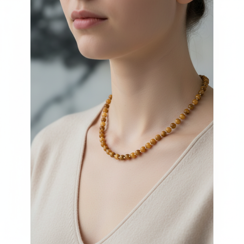 Doğal Taş Sarı Jasper 6mm Düğümlü Kolye