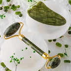 Doğal Taş Yeşim (Serpantin) Kaz Ayaklı Roler Gua Sha Masaj Seti AAA Kalite Birinci Sınıf