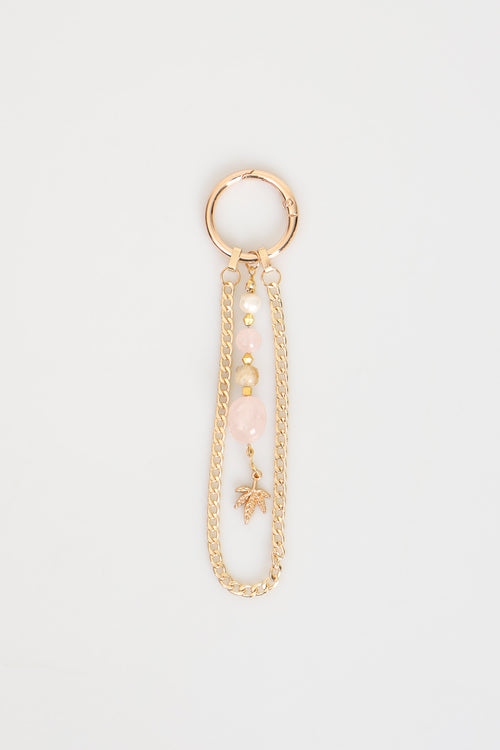 Doğal Taşlı Çanta Charmı ( Pembe Kuvars, İnci, Sitrin )