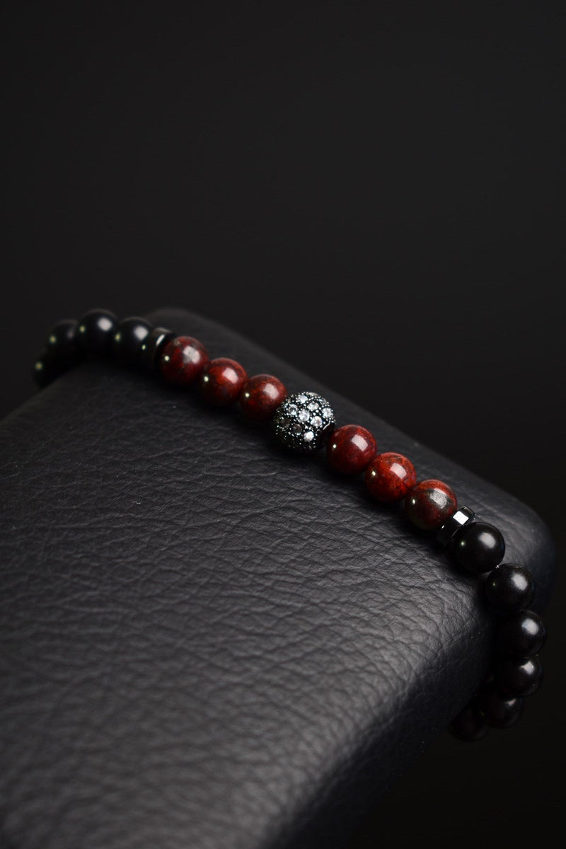 Dragon Jasper - Hematit Doğal Taş Zirkon Aparatlı Erkek Bileklik - Görsel 2 - Safnaturel