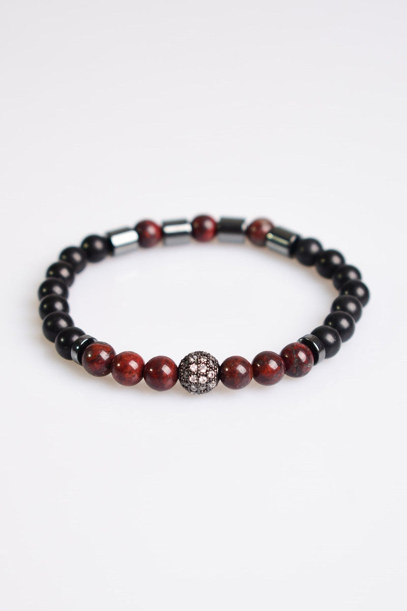 Dragon Jasper - Hematit Doğal Taş Zirkon Aparatlı Erkek Bileklik - Görsel 3 - Safnaturel