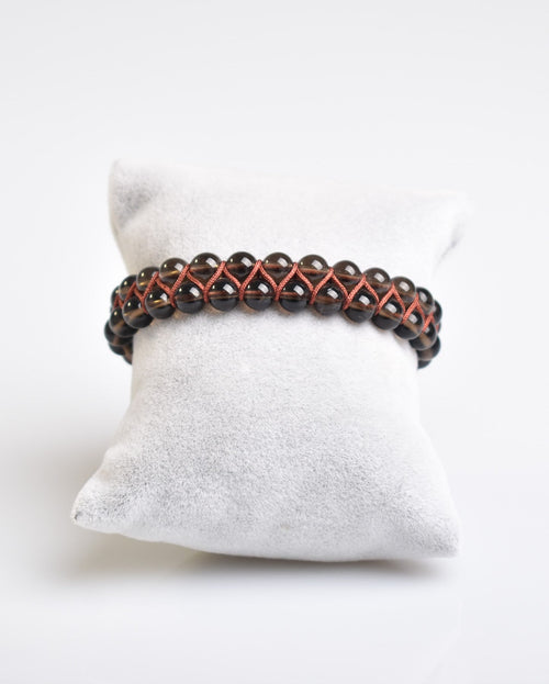 Dumanlı Kuvars 6mm Çift Sıra Makrome Doğal Taş Bileklik