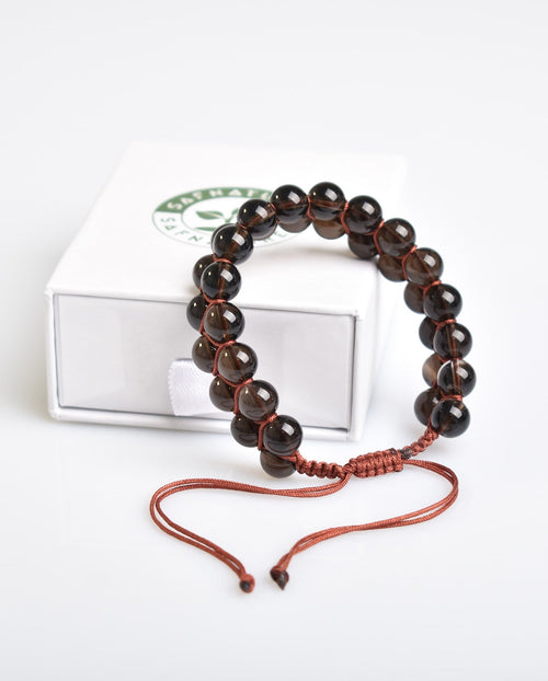 Dumanlı Kuvars 8mm Çift Sıra Makrome Doğal Taş Bileklik