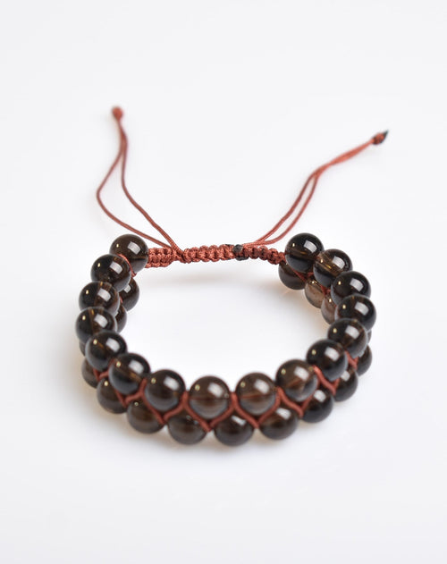 Dumanlı Kuvars 8mm Çift Sıra Makrome Doğal Taş Bileklik