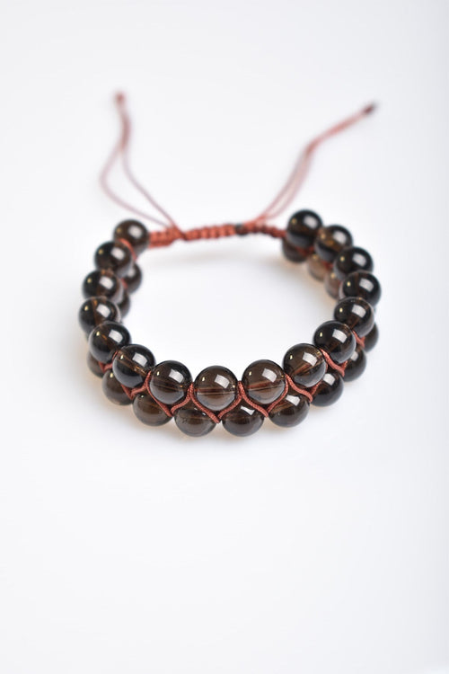 Dumanlı Kuvars 8mm Çift Sıra Makrome Doğal Taş Bileklik