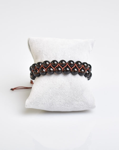 Dumanlı Kuvars 8mm Çift Sıra Makrome Doğal Taş Bileklik