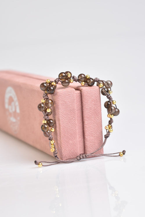 Dumanlı Kuvars Üçlü Makrome Özel Tasarım Bileklik 6 mm