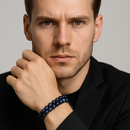 Dumortierit 6mm Çift Sıra Makrome Doğal Taş Bileklik