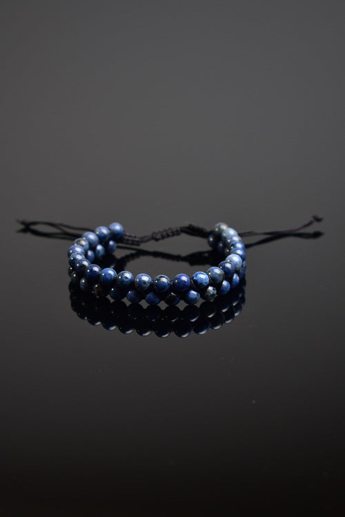 Dumortierit Doğal Taş Çift Sıra Makrome Bileklik 6 mm