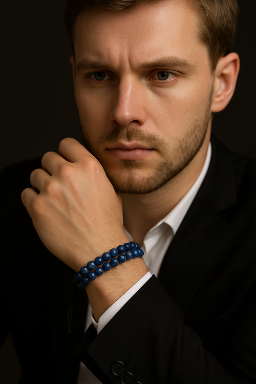 Dumortierit Doğal Taş Çift Sıra Makrome Bileklik 6 mm