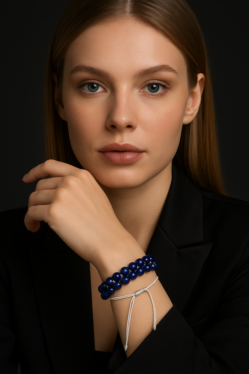 Dumortierit Doğal Taş Çift Sıra Makrome Bileklik 8 mm