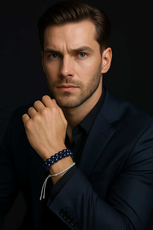 Dumortierit Natural Stone Double Row Macrame Bracelet 8 mm