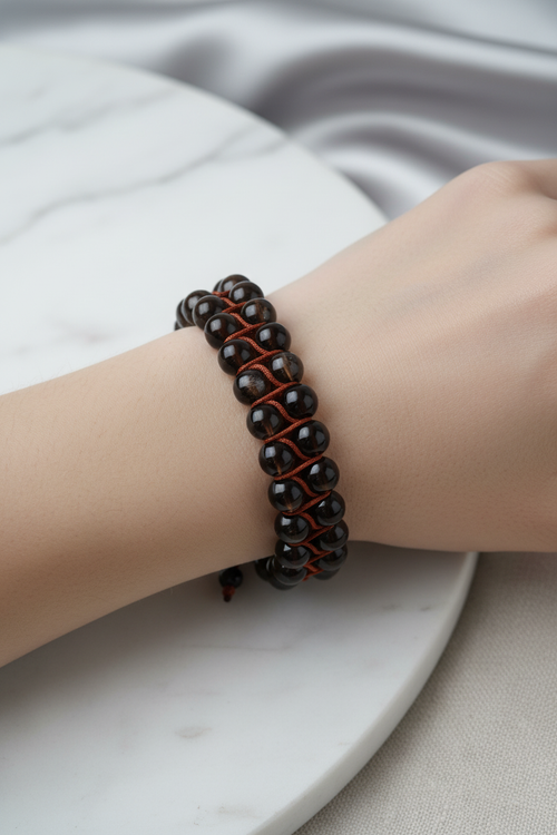 Dumanlı Kuvars 8mm Çift Sıra Makrome Doğal Taş Bileklik - Görsel 2 - Safnaturel