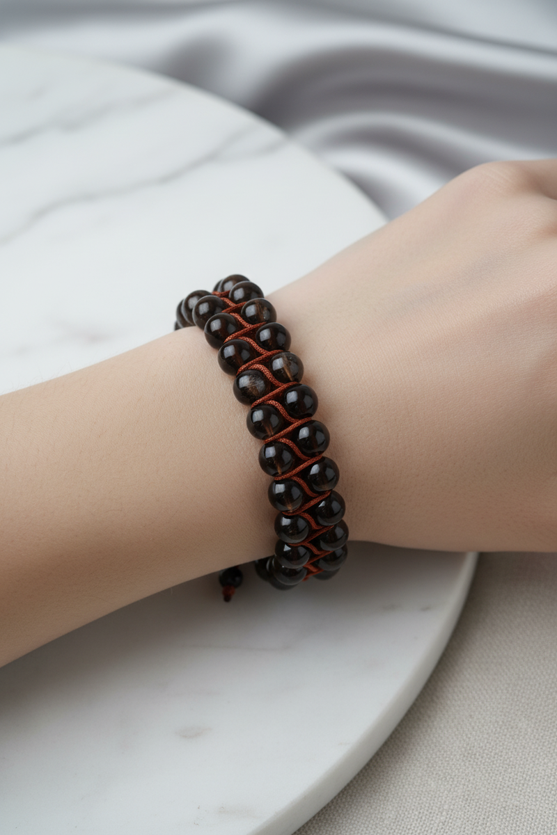 Dumanlı Kuvars 8mm Çift Sıra Makrome Doğal Taş Bileklik - Görsel 2 - Safnaturel