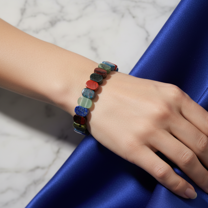Boğa Burcu Doğal Taş Bileklik – Buz Mavisi Apatit, Dragon Jasper, Jasper, Lapis Lazuli, Aventurin & Yeşim - Görsel 1 - Safnaturel